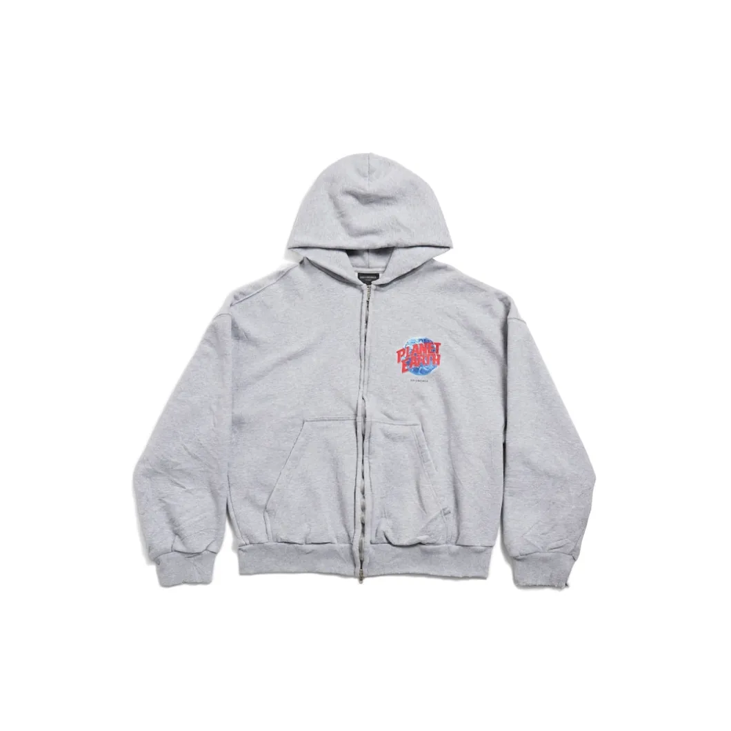 Men's Planet Earth Zip-up Hoodie Regular Fit in Grey