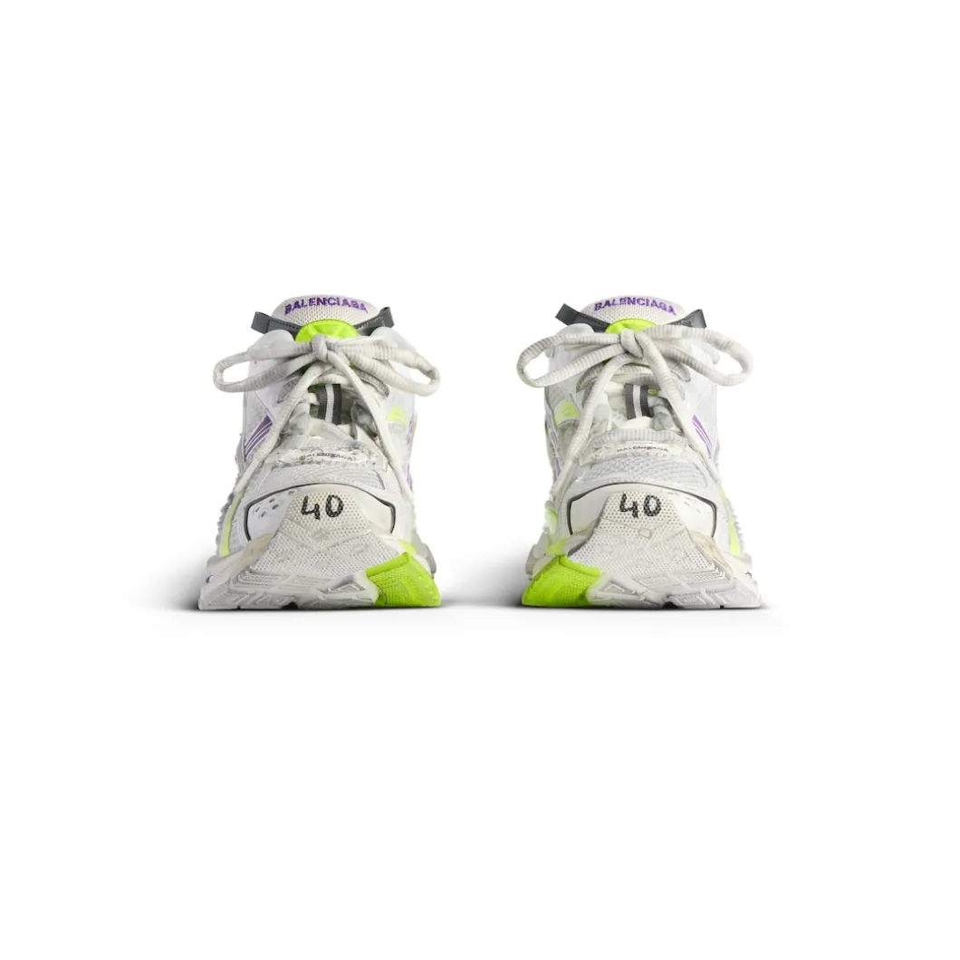 Men's Runner Sneaker in White/neon Yellow/grey/purple