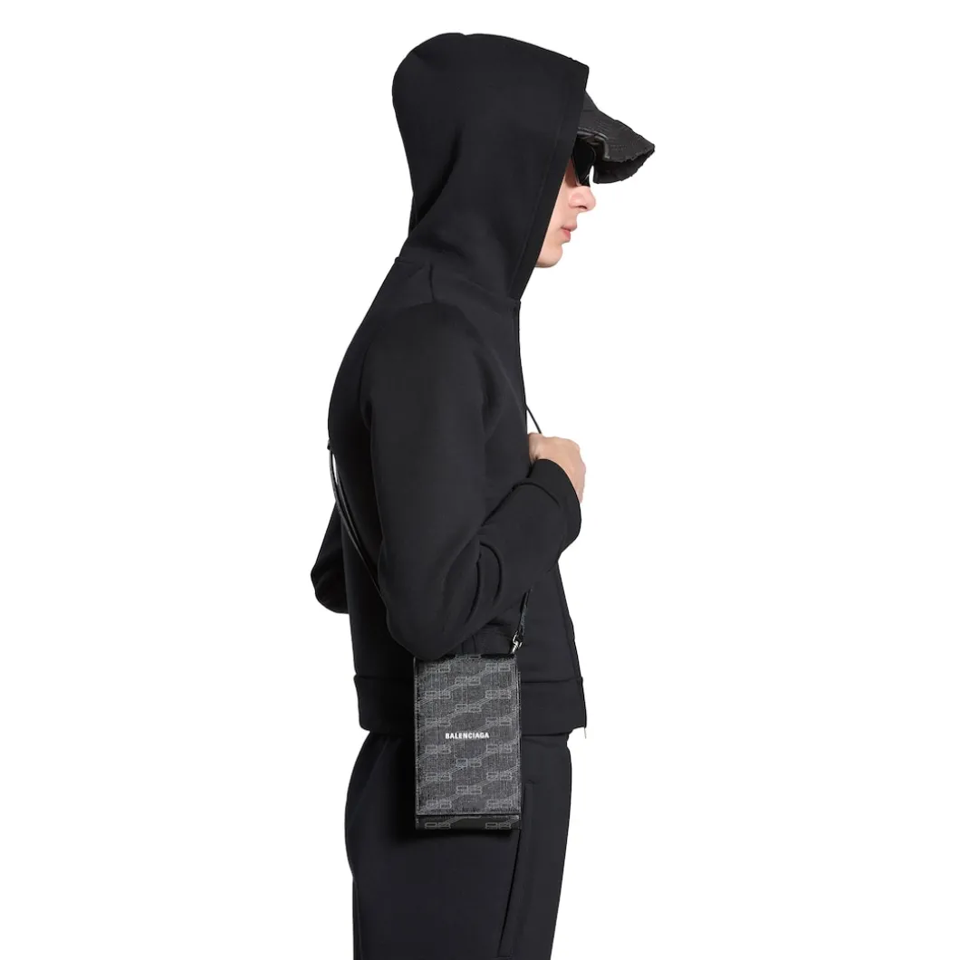 Men's Signature Phone Holder With Strap Bb Monogram Coated Canvas in Black