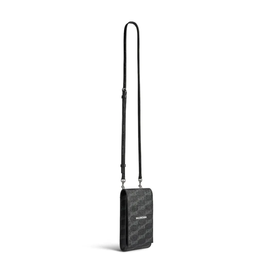 Men's Signature Phone Holder With Strap Bb Monogram Coated Canvas in Black