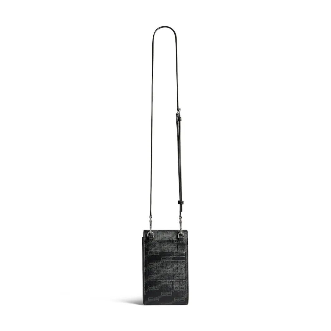 Men's Signature Phone Holder With Strap Bb Monogram Coated Canvas in Black