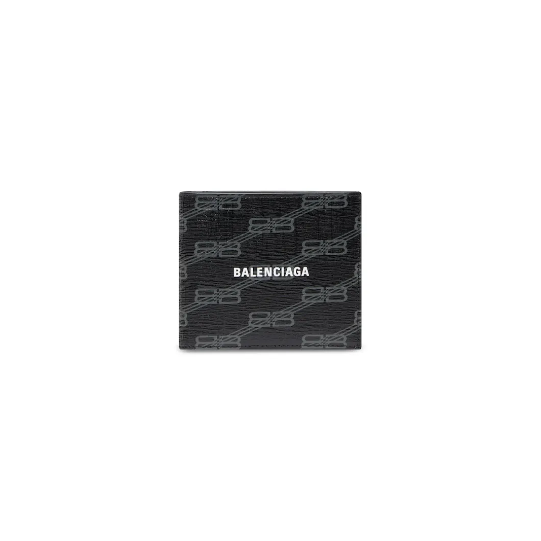 Men's Signature Square Folded Wallet Bb Monogram Coated Canvas in Black