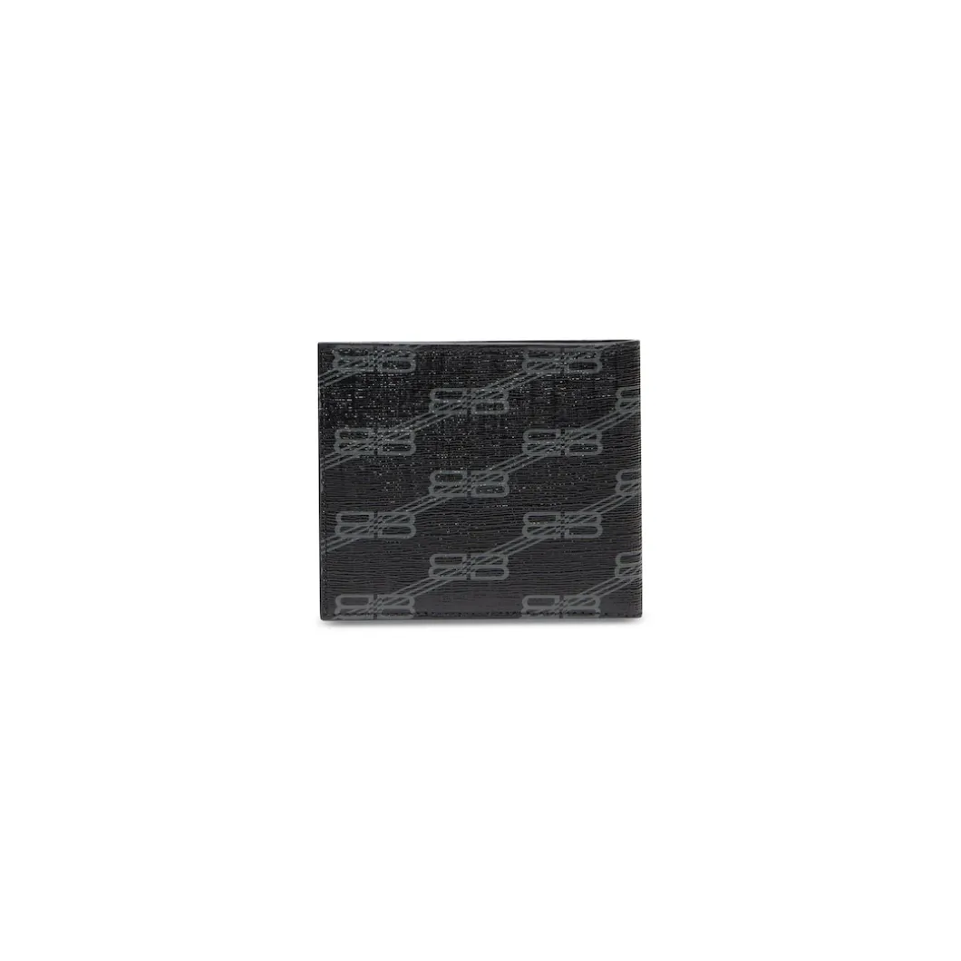 Men's Signature Square Folded Wallet Bb Monogram Coated Canvas in Black