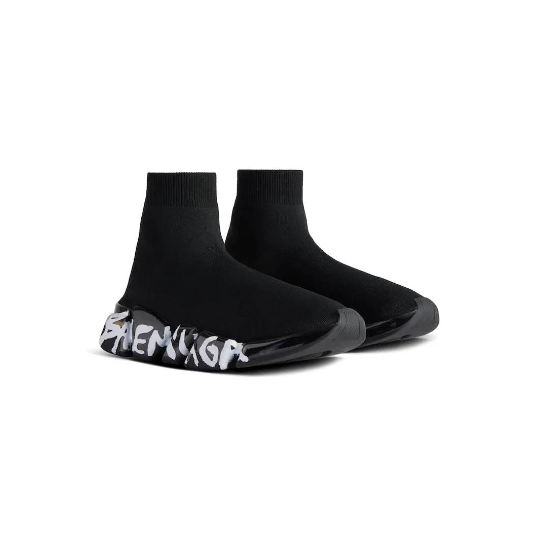Men's Speed 2.0 Full Clear Sole Graffiti Recycled Knit Sneaker in Black/white