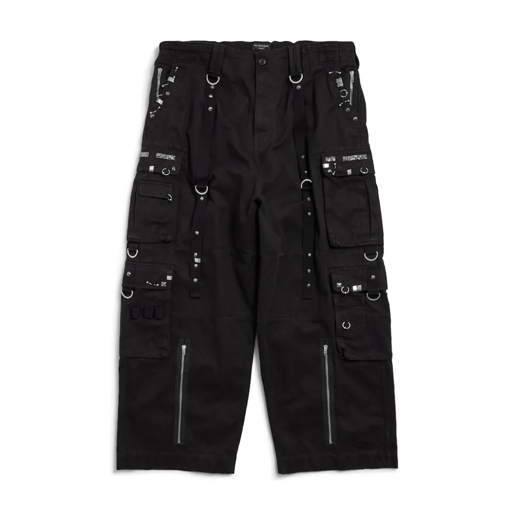 Men's Studded Cargo Pants in Black