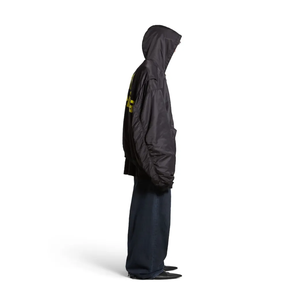 Men's Tape Type Light Hooded Bomber in Black