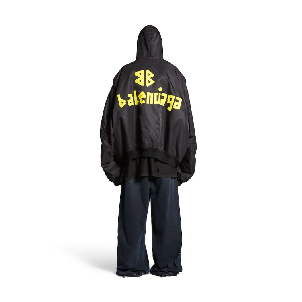 Men's Tape Type Light Hooded Bomber in Black