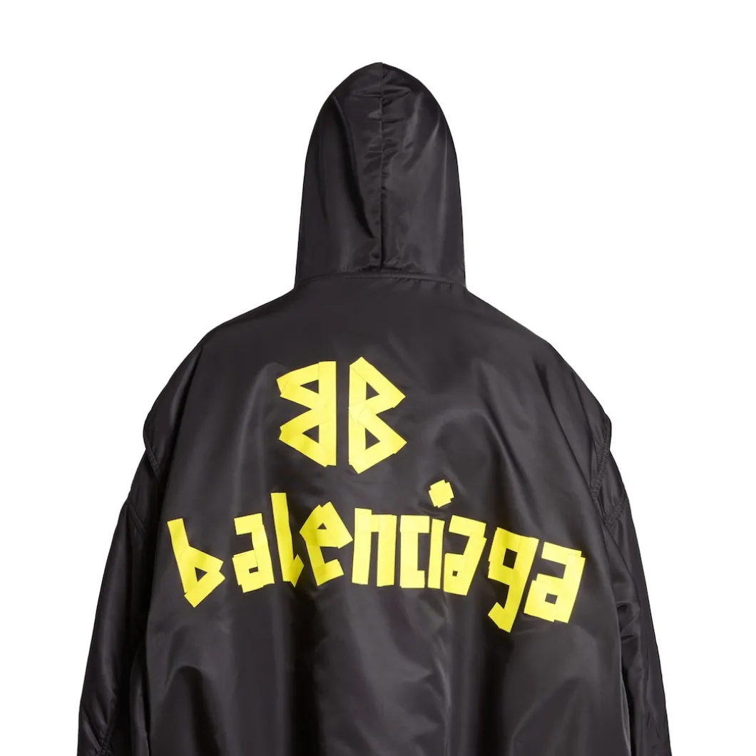 Men's Tape Type Light Hooded Bomber in Black