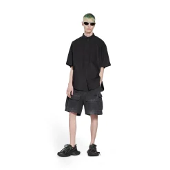 Men's Tape Type Short Sleeve Shirt Large Fit in Black