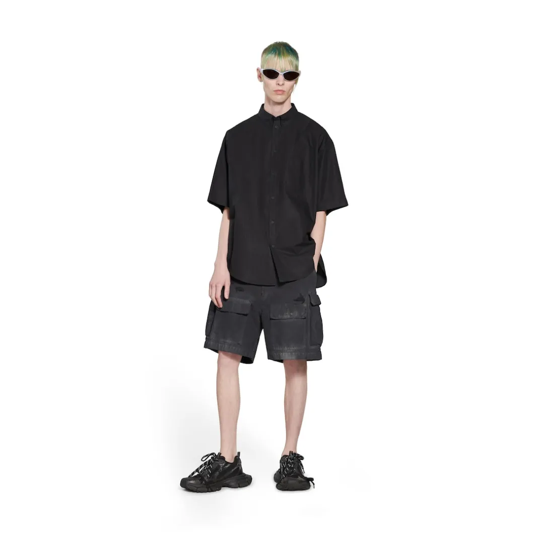 Men's Tape Type Short Sleeve Shirt Large Fit in Black