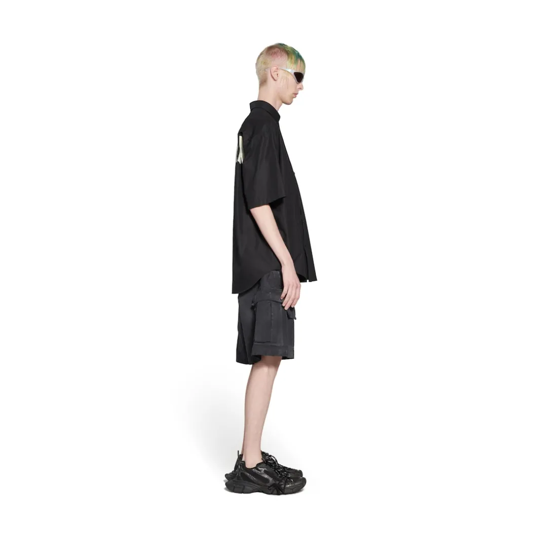 Men's Tape Type Short Sleeve Shirt Large Fit in Black