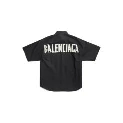 Men's Tape Type Short Sleeve Shirt Large Fit in Black