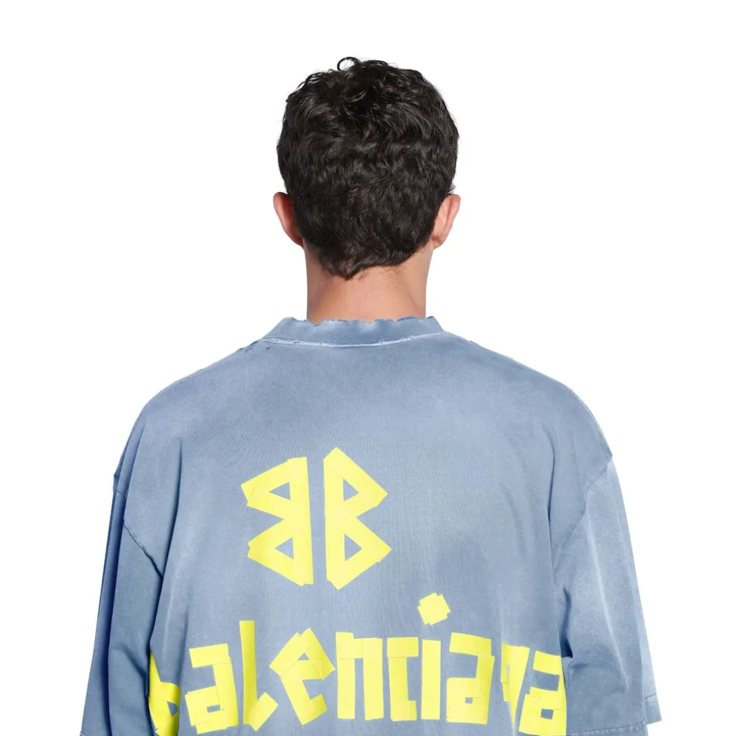 Men's Tape Type T-shirt Medium Fit in Faded Blue