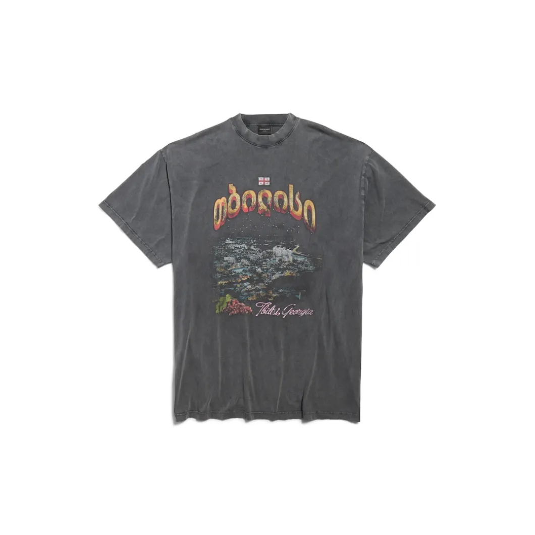 Men's Tbilisi T-shirt Oversized in Black Faded