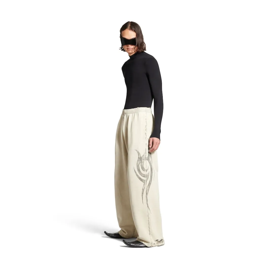 Men's Y2k Baggy Sweatpants in Light Beige