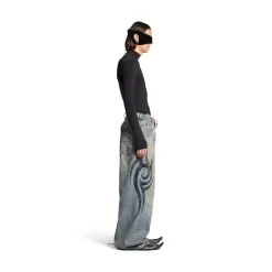 Men's Y2k Stretched Knee Baggy Pants in Light Blue