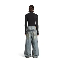 Men's Y2k Stretched Knee Baggy Pants in Light Blue