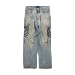 Men's Y2k Stretched Knee Baggy Pants in Light Blue