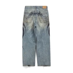 Men's Y2k Stretched Knee Baggy Pants in Light Blue