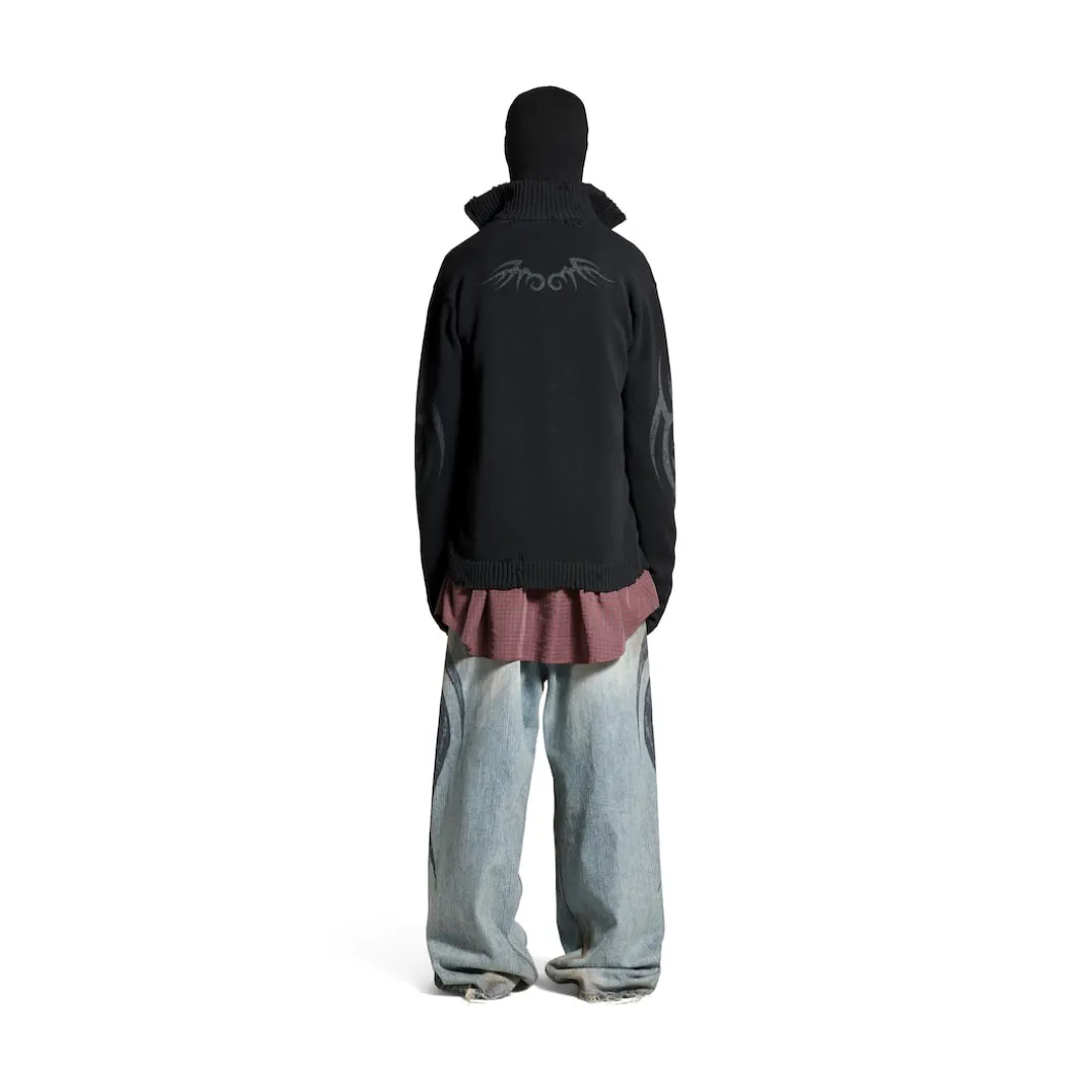 Men's Y2k Zip-up Cardigan in Black