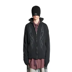 Men's Y2k Zip-up Cardigan in Black