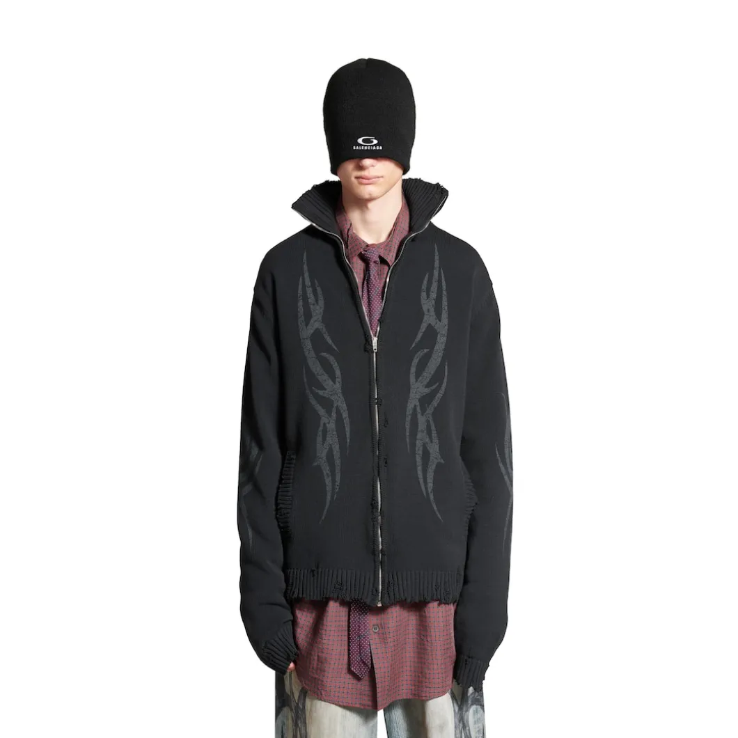 Men's Y2k Zip-up Cardigan in Black