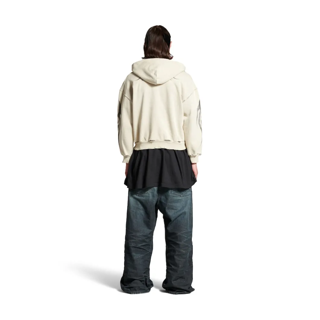 Men's Y2k Zip-up Hoodie Regular Fit in Light Beige