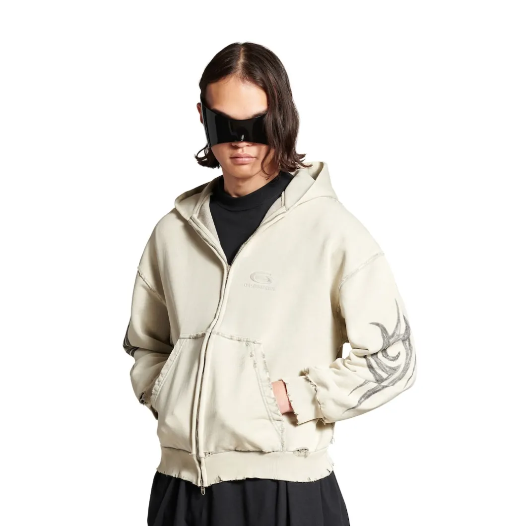 Men's Y2k Zip-up Hoodie Regular Fit in Light Beige