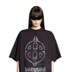 Metal Bb Stencil T-shirt Oversized in Black/white