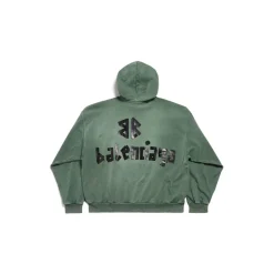 New Tape Type Ripped Pocket Hoodie Large Fit in Dark Green