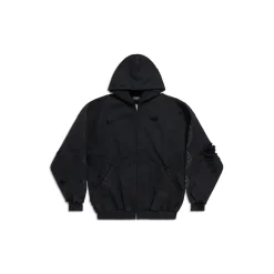 Paris Moon Outerwear Zip-up Hoodie Oversized in Black Faded