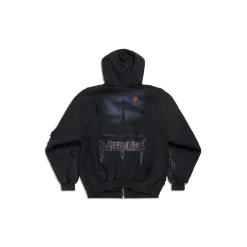 Paris Moon Outerwear Zip-up Hoodie Oversized in Black Faded