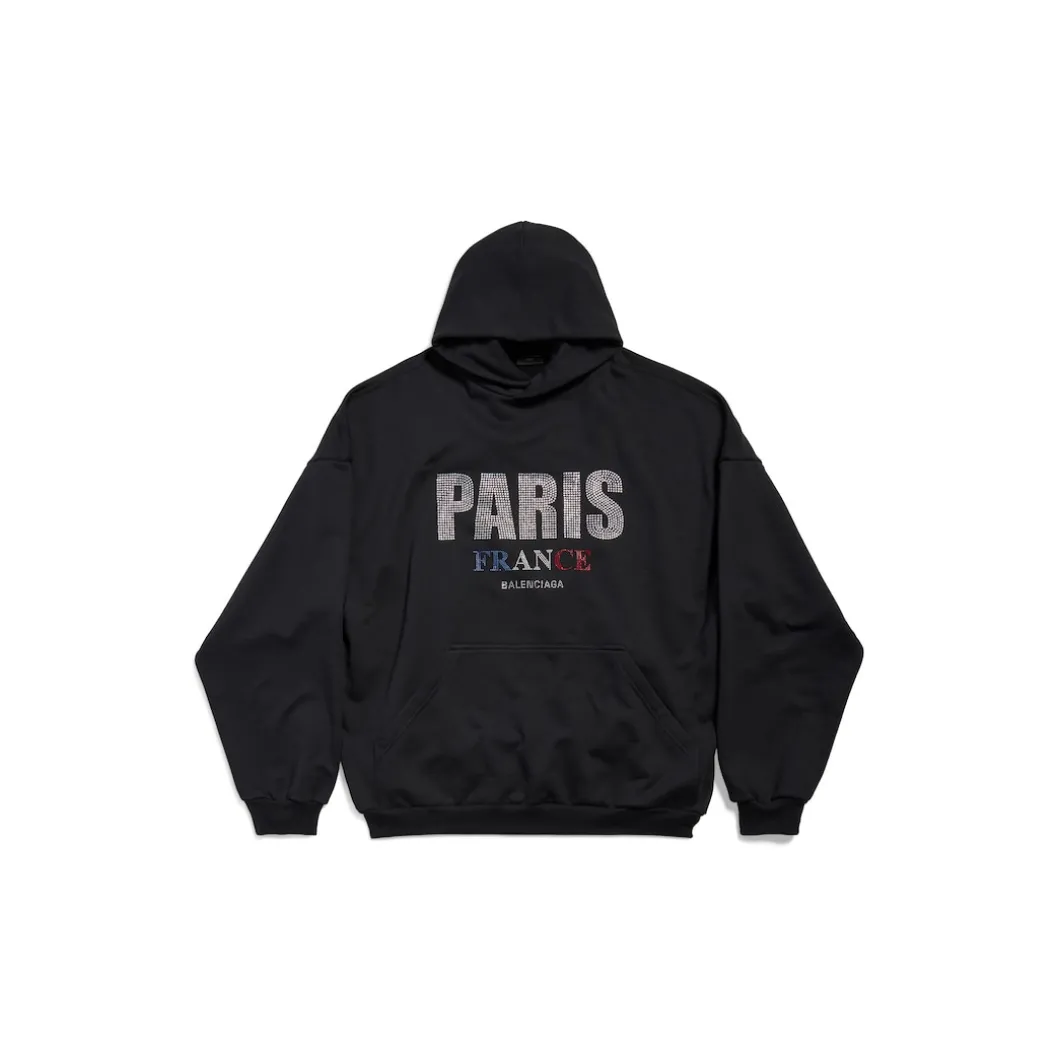 Paris Strass Hoodie Large Fit in Black