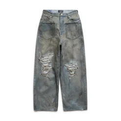 Patched Pockets Baggy Jeans in Blue