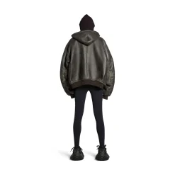 Shearling Zip-up Hoodie Large Fit in Brown