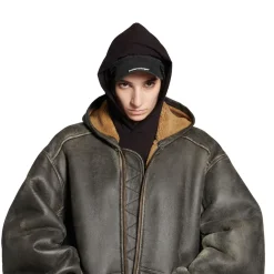 Shearling Zip-up Hoodie Large Fit in Brown