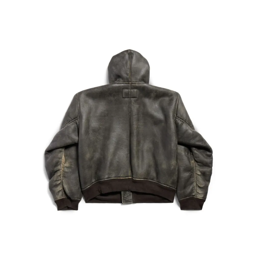 Shearling Zip-up Hoodie Large Fit in Brown