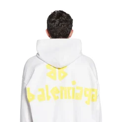 Tape Type Ripped Pocket Hoodie Large Fit in White