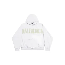 Tape Type Ripped Pocket Hoodie Large Fit in White