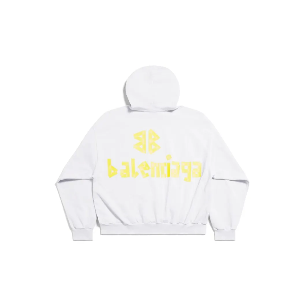 Tape Type Ripped Pocket Hoodie Large Fit in White