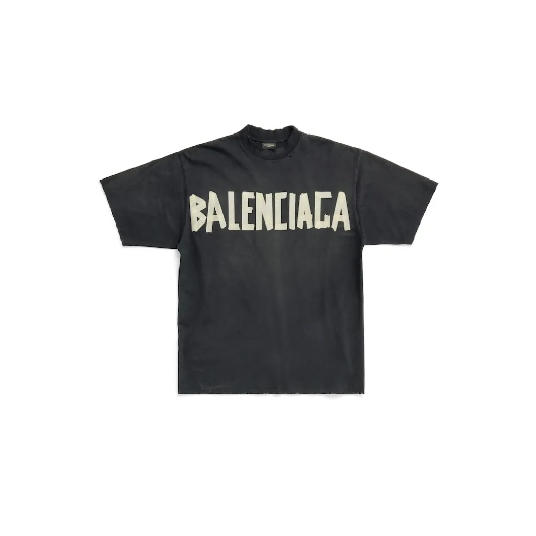Tape Type T-shirt Medium Fit in Black Faded