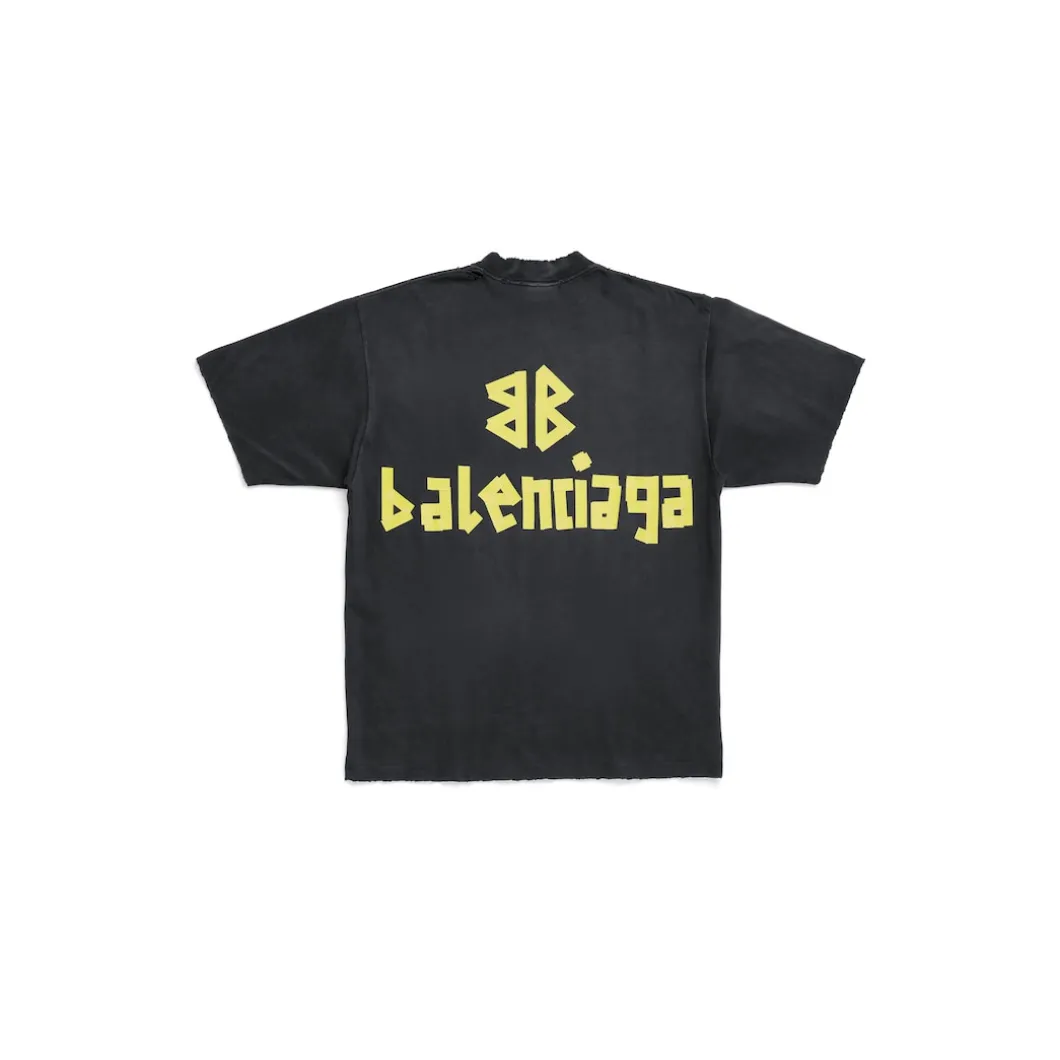 Tape Type T-shirt Medium Fit in Black Faded