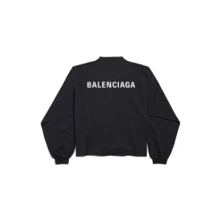 Women's Balenciaga Back Cropped Long Sleeve T-shirt in Black/white