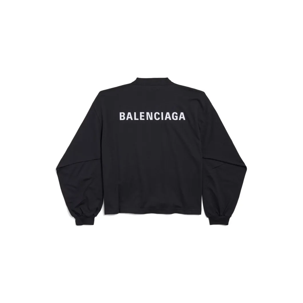 Women's Balenciaga Back Cropped Long Sleeve T-shirt in Black/white