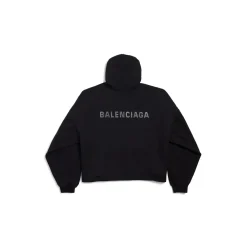 Women's Balenciaga Back Cropped Hoodie in Black