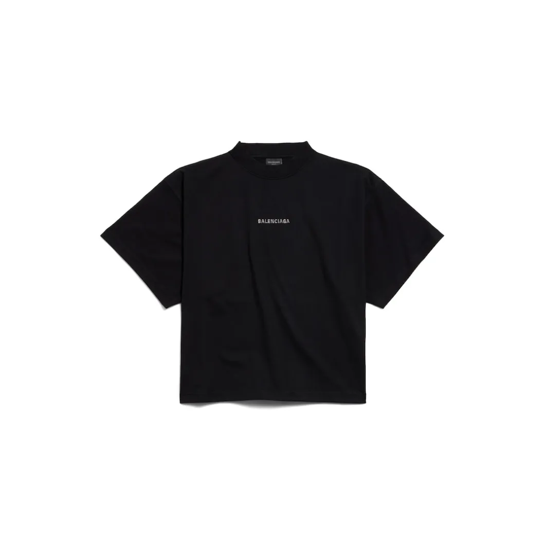 Women's Balenciaga Back Strass Cropped T-shirt in Black