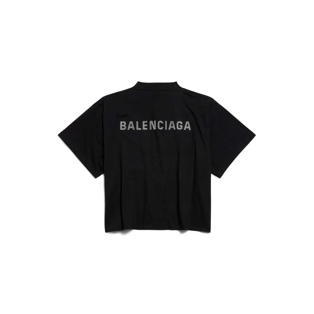 Women's Balenciaga Back Strass Cropped T-shirt in Black