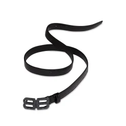 Women's Bb Hourglass Thin Belt Crocodile Embossed With Rhinestones in Black