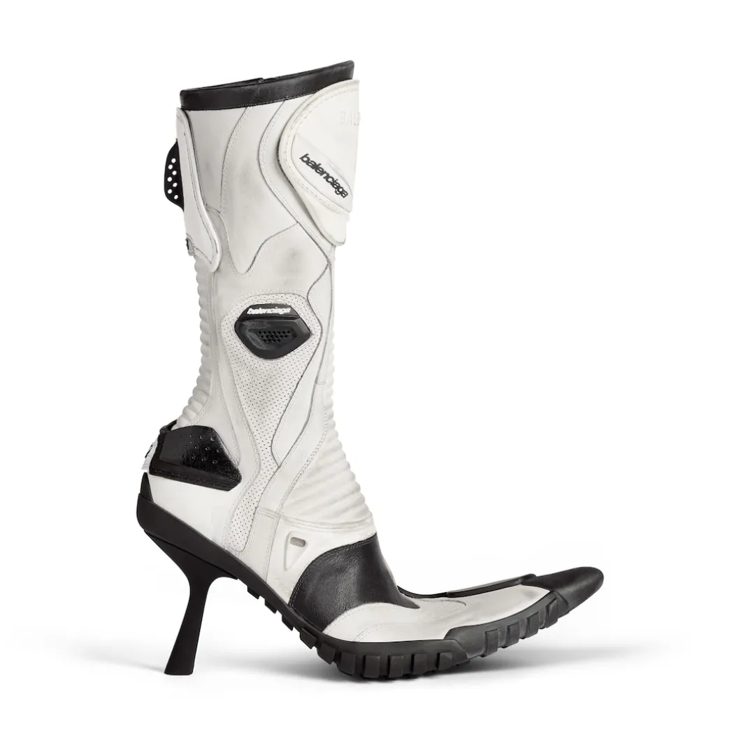 Women's Biker 90mm Bootie in White/beige/ Black