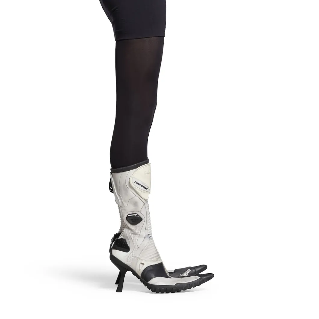 Women's Biker 90mm Bootie in White/beige/ Black